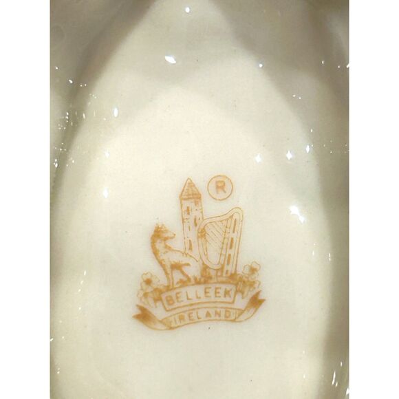 Vintage Belleek Porcelain Cream/Yellow Boat Salt Trinket Dish~7th Brown Mark - Picture 8 of 8